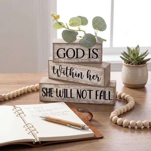 Lineshading 4 Pcs Wooden Blocks Christian Faith Signs for Women Home