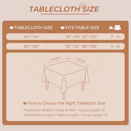 Romanstile Fall Thanksgiving Square Tablecloth 60 x 60 Inch, Orange