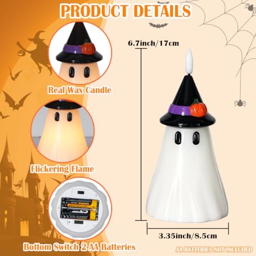 Halloween Decor Flameless Ghost Candles with Witch Hat, 3PCS