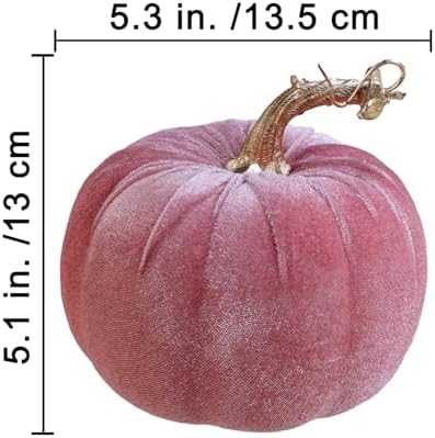 Winlyn Set of 4 Faux Pink Velvet Pumpkins Gold Stemmed Pumpkins Blush Coral Pink Peach Cream Decorative Fabric Pumpkins 5" for Fall Wedding Baby Shower Thanksgiving Halloween Table Centerpiece Décor