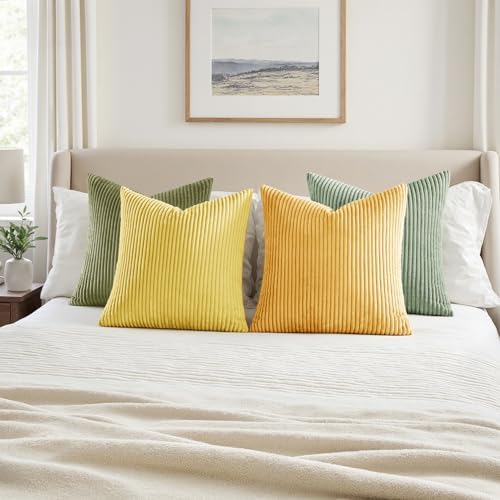 MIULEE Soft Corduroy Decorative Throw Pillow Covers Yellow Green 20x20