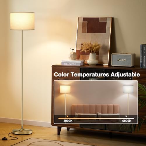 Ambimall 60'' Modern Floor Lamp with Remote, Tall Lamps for Living Room, Bedroom, Office, Dining Room, Beige Shade with