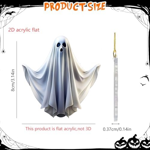 6 Pcs Halloween Hanging Ornaments for Tree Cute White Little Ghost Designs Halloween Spooky Acrylic Pendants Cartoon Ghost Hanging Ornaments Decorative for Holiday Party Craft Supplies