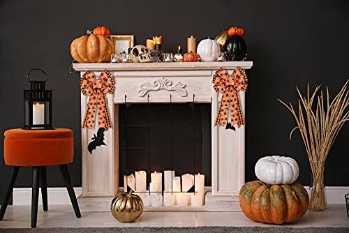 Buffalo Plaid & Burlap Halloween Bows - Spider Wreath Toppers for Indoors & Outdoors