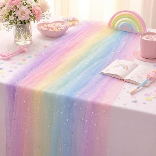 4 Pcs Pastel Rainbow Tulle Table Runner Pastel Unicorn 29x70in
