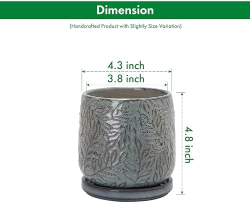 D'vine Dev Embossed Leaves Ceramic Planter, 4 in, Graphite Blue, 27-A-Z-9