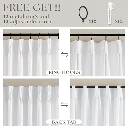 TWODRAPES Snow White Pinch Pleat Semi Sheer Linen Curtains W70xL90 1 Panel