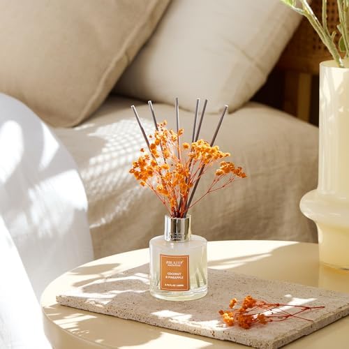 Airkeep Reed Diffuser Set,6.76 fl oz (200 ml) - Coconut & Pineapple Oil Diffusers with 8 Reed Sticks, Home Fragrance