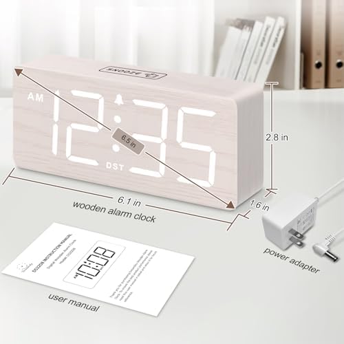 DreamSky Wooden Digital Alarm Clock for Bedroom with Large Numbers