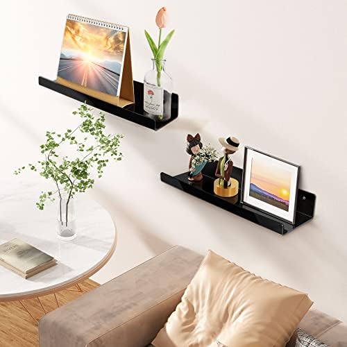 upsimples 4 Pcs 15" Acrylic Shelves for Wall Organize and Display, Black