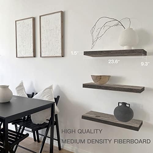 QEEIG Bathroom Long Floating Shelves for Wall (Grey, Set of 2, 23.6")