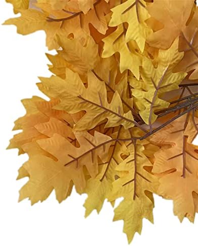 12pcs Artificial Oak Tree Branch Faux Eiche Leaf Stem Three Forks per piece for Greenery Wall Floral Decoration (Yellow)