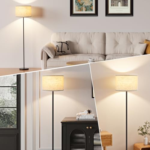 Ambimall 60'' Modern Floor Lamp Set of 2, 2PK Tall Lamps for Living Room Bedroom, Beige Shade with Black Pole(Without