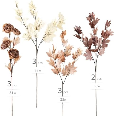 MISSPIN 11 Pack 38 inch Artificial Fall Maple Leaf Stems, Beige Maple Leaf Fall Branches for Vases Centerpieces Autumn Harvest Festival and Thanksgiving Day
