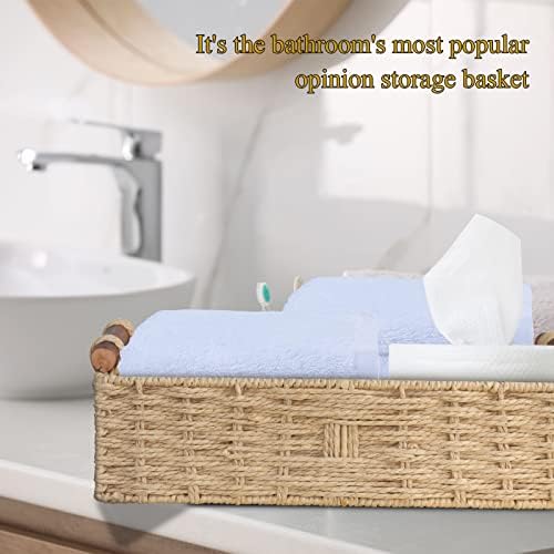 STOBSK Round Paper Rope Storage Basket with Handle, Beige, 14.5in x 6.6in x 3.74in