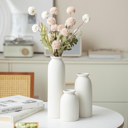 Ceramic Vase Set-3 / L Natural White / 10.3 Inch