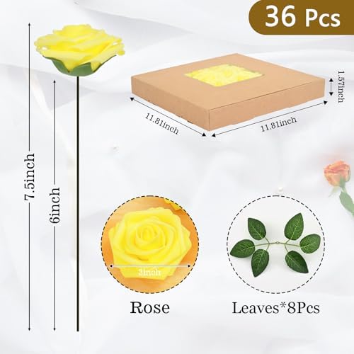 BLEUM CADE 36Pcs Artificial Flowers Fake Foam Roses with Stems for Wedding