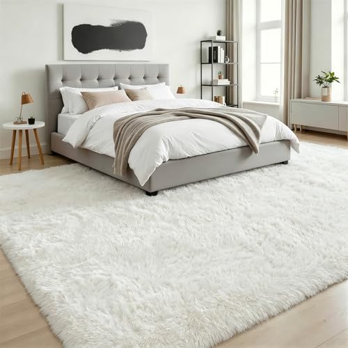 9x12 Area Rug Living Room Bedroom: Fluffy Plush Shag Carpet Ivory