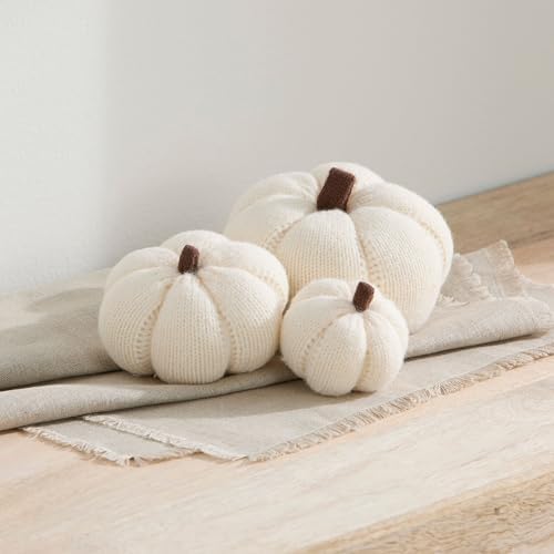 Set of 3 Multi-size Cozy Knit Pumpkins (Snowdrop Large Multi-size set)