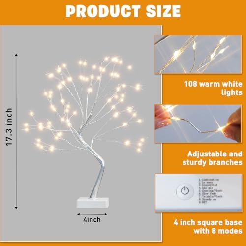 EAMBRITE Fairy Light Spirit Tree, 108 Led Lighted Birch Tree, 8 Modes Lighted Trees for Decoration Inside, USB & Battery Christmas Tree for Home Bedroom Desktop Indoor Xmas Decorations (Silver)