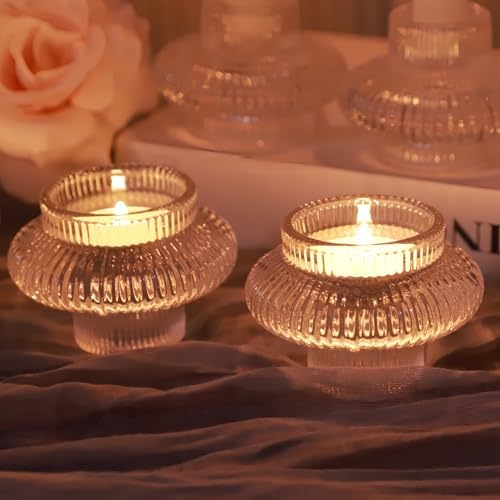 VOHO Dual Sized Candlestick Holders Set of 6, Clear Candle Sticks Holder