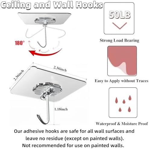 DDMY 100 Pack Heavy Duty Self Adhesive Hooks 50 lbs Transparent Reusable Sticky Wall Hooks for Hanging Waterproof