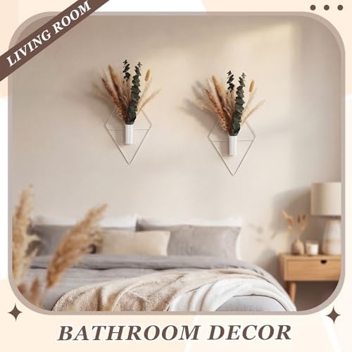 Jexine 2 Pcs Hanging Artificial Planters Wall Decor, White, Pampas