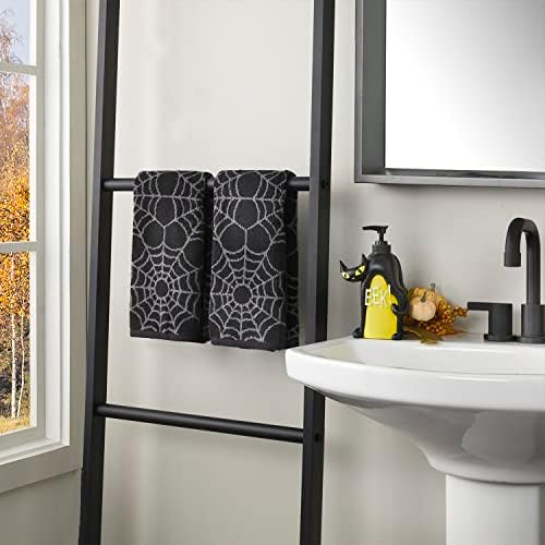 SKL Home Halloween Spider Web Hand Towel Set-2pc, 100% Cotton, Black/Gray