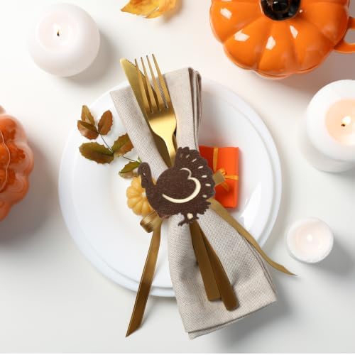 Roshtia 12 Pcs Wooden Fall Napkin Rings Thanksgiving, Turkey