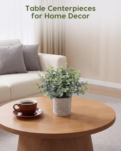 Velener 2 Pcs Small Fake Plants Eucalyptus, Artificial Plants Indoor for Shelf, Potted Eucalyptus Plants for