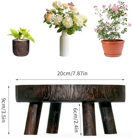Wood Stool Plant Stand / Beige / 8 Inch / Set of 2