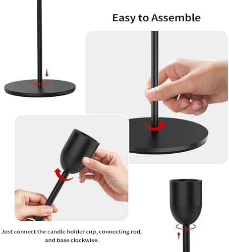 ChefBee 3PCS Black Tall Taper & Pillar Candle Candlestick Holder