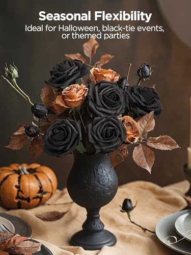 InnoGear Fake Roses 50 Pcs Black Flowers Artificial Faux Foam Floral