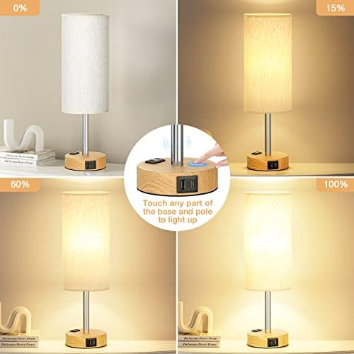 Fenmzee Bedside Table Lamp for Bedroom - Dimmable Touch, USB A+C, AC Outlet