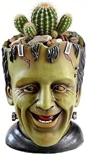 Funny Planters Head Planter for Indoor Plants, Succulent Pot with Drainage Hole Fairy Garden Resin Cactus Pencil Holder Desk Storage Gift for Women Men Plant Pot