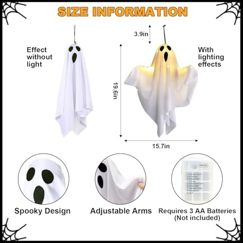 Lifnatty Halloween Hanging Ghost Decorations with Remote Control, 8 Lighting Modes & Timer, Light Up LED Ghosts, Battery Operated Halloween Decor for Outdoor Indoor Yard, Porch, Tree, Ceiling