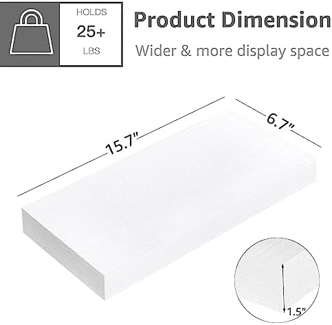 QEEIG Floating Shelves for Wall Small Shelf (White, Set of 2, 15.7" x 6.7")