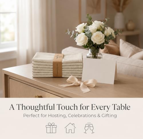 Urban Villa Cloth Napkins Cotton 20x20 (Set of 12) Beige/White