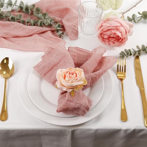 Flower Napkin Rings Set of 8, Handmade Rose Napkin Holder with Wooden Buckles for Dinners Table Decoration
