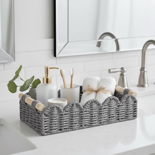 CubesLand Toilet Paper Storage Basket Organizer, Small Wicker Decor Basket