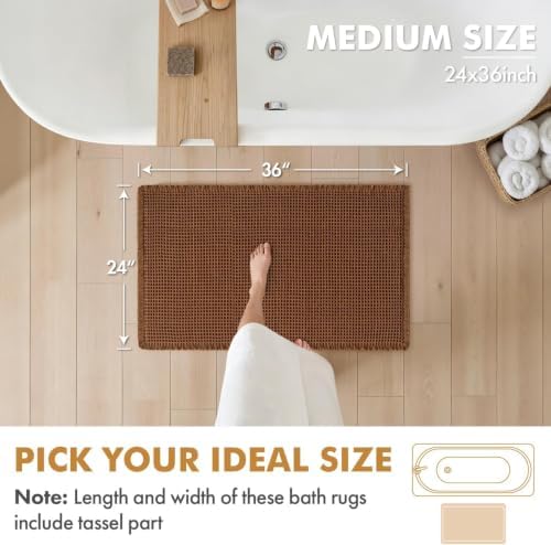 MIULEE Set of 2 Waffle Bathroom Rugs Boho Bath Mat Caramel 24x36 Inch