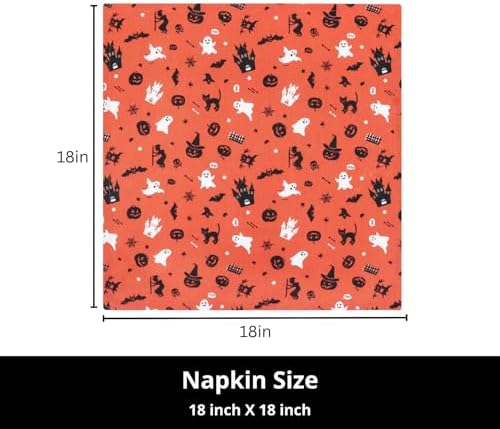 PurpleEssences Halloween Cloth Napkins 18x18 in Set of 6 - Haunted House