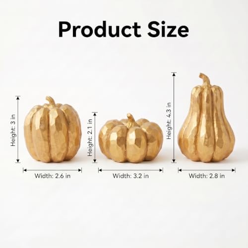 Gold Pumpkin Decor, 3Pcs Resin Pumpkin Figurines Fall Decoration for Home