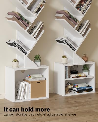 SUNMORY 6 Tier Tree Bookshelf, Tall Small Bookcase with Storage Cabinet