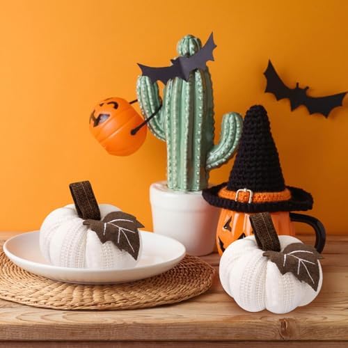 3Pcs Knitted Pumpkin Decor Set, Small Fall Hanging Ornaments for Home