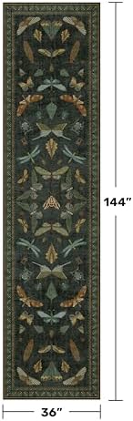 3x12 Long Hallway Runner Rug Non Slip - Washable Front Door Runner Indoor Entrance, Boho Nature Insect Stain Resistant