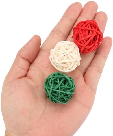Lucleag 36Pcs Christmas Rattan Balls Decorations, 1.18in Red White Green Natural Wicker Balls Ornament Vase Filler DIY Craft with Hemp Rope for Xmas Tree Home Table Decorations Party Supplies