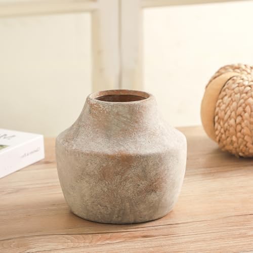 Mitt&Ditt Ceramic Flower Vase, 5.3 inch Pottery Farmhouse Rustic Vase, Handcrafted Weathered Vases, Small Flower
