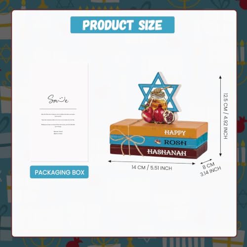 Smile Rosh Hashanah Wooden Faux Book Stack Decor for Jewish New Year