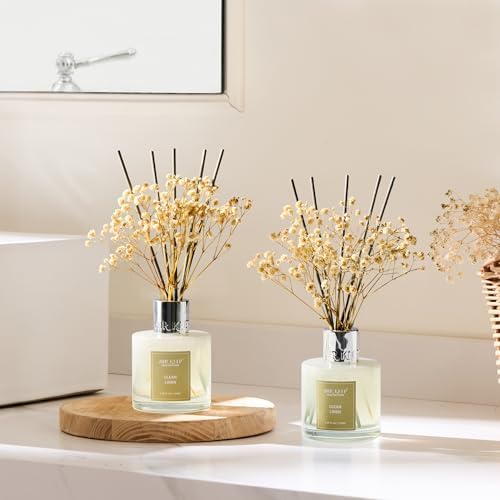 Airkeep Reed Diffuser 3.38 oz (100ml) 2pk, Clean Linen Scented Reed Diffuser Set,Reed Diffuser & Oil Diffuser Sticks